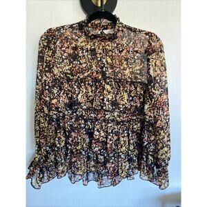 Adyson Parker ADY P Black & Yellow Orange‎ Floral Top w/ Ruffles, Size XSmall